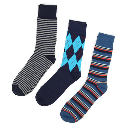 Fancy Multi Colored Socks Striped Gift Box (3 Pairs in Box) - Blue