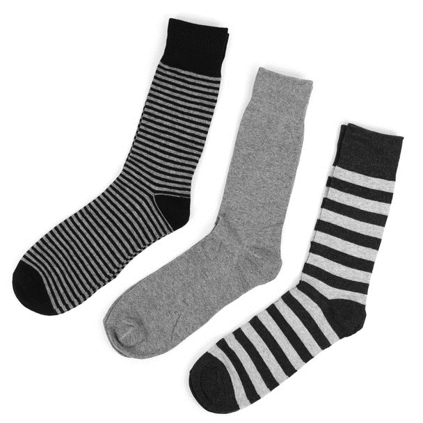 Fancy Multi Colored Socks Striped Gift Box (3 Pairs in Box) - Gray