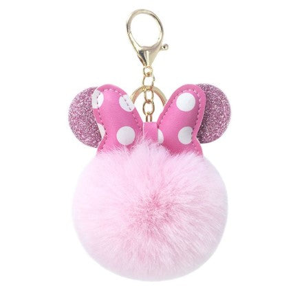 Pink Bowknot Fur Ball MM Luggage Keychain Pendant