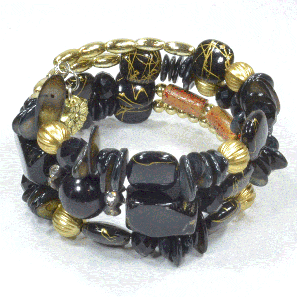 Stone Embellished Wired Bracelet - Black