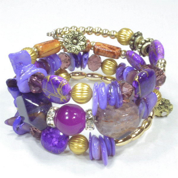 Stone Embellished Wired Bracelet - Purple